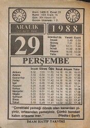29 Aralık 1988 Takvim Yaprağı - Doğum Günü Hediyesi EFMN14571 - Gökçekoleksiyon