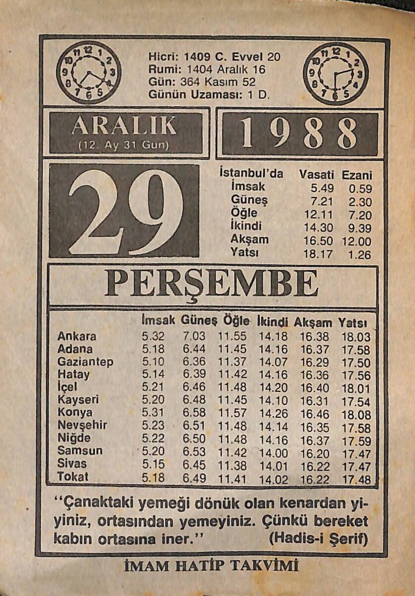 29 Aralık 1988 Takvim Yaprağı - Doğum Günü Hediyesi EFMN14571 - 1
