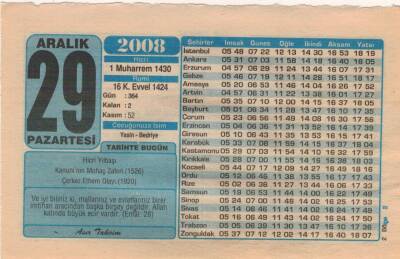 29 Aralık 2008 Takvim Yaprağı EFM(N)4372 - 2