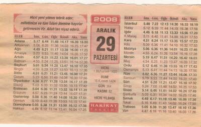 29 Aralık 2008 Takvim Yaprağı EFM(N)4464 - 2
