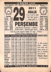 29 Aralık 2011 Takvim Yaprağı - Doğum Günü Hediyesi EFMN15230 - Gökçekoleksiyon