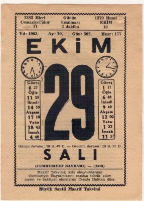 29 Ekim 1963 Takvim Yaprağı EFM(N)3581 - 1