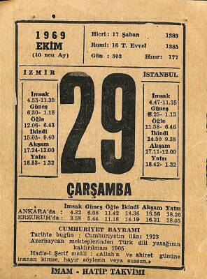 29 Ekim 1969 Takvim Yaprağı - Doğum Günü Hediyesi EFM(N)11840 - 1