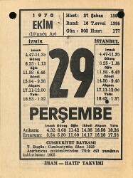 29 Ekim 1970 Takvim Yaprağı - Doğum Günü Hediyesi EFM(N)10559 - 1