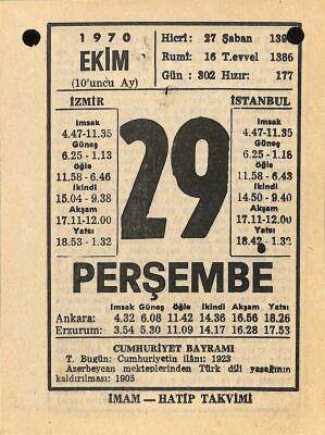29 Ekim 1970 Takvim Yaprağı - Doğum Günü Hediyesi EFM(N)10559 - 1
