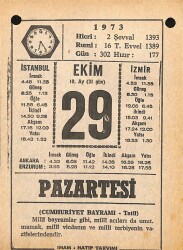 29 Ekim 1973 Takvim Yaprağı - Doğum Günü Hediyesi EFM(N)10611 - 1