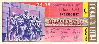 29 Ekim 1977 Piyango Bileti Çeyrek Bilet PYB6195 - 1