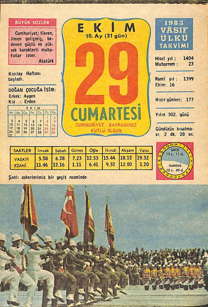 29 Ekim 1983 Takvim Yaprağı - Doğum Günü Hediyesi EFMN14722 - 1