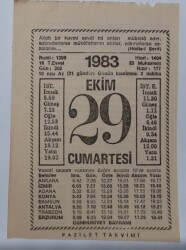 29 Ekim 1983 Takvim Yaprağı - Doğum Günü Hediyesi EFM(N)6733 - Gökçekoleksiyon