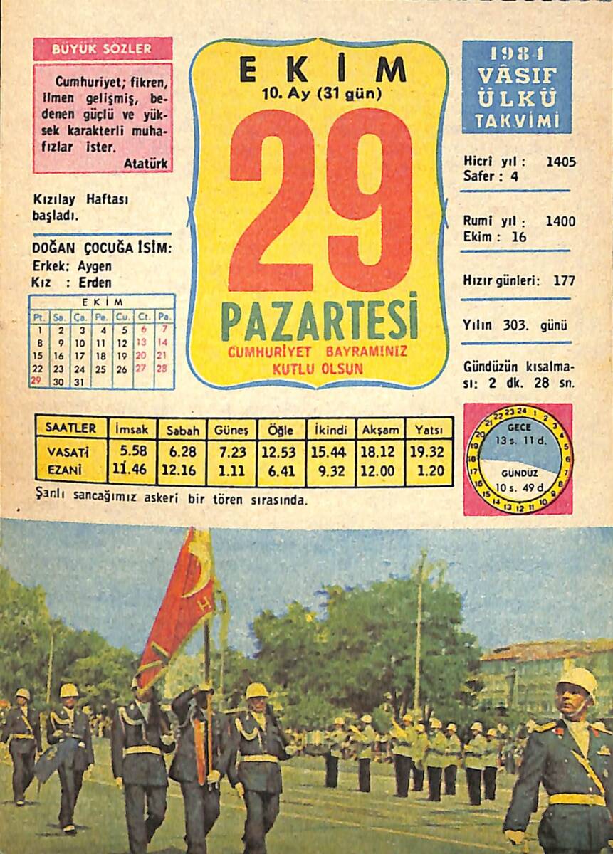 29 Ekim 1984 Takvim Yaprağı - Doğum Günü Hediyesi EFMN14810 - 1