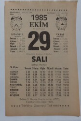 29 Ekim 1985 Takvim Yaprağı - Doğum Günü Hediyesi EFM(N)6674 - Gökçekoleksiyon