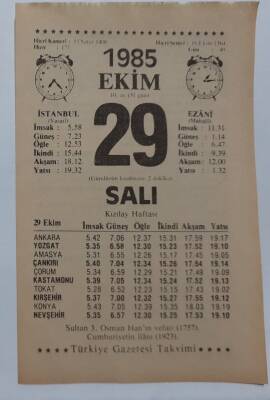 29 Ekim 1985 Takvim Yaprağı - Doğum Günü Hediyesi EFM(N)6674 - 1