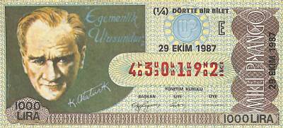 29 Ekim 1987 Piyango Bileti Çeyrek Bilet PYB6021 - 1