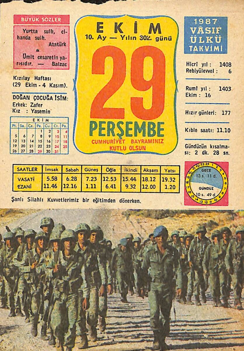 29 Ekim 1987 Takvim Yaprağı - Doğum Günü Hediyesi EFMN13535 - 1
