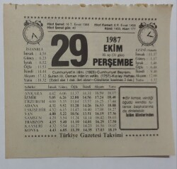 29 Ekim 1987 Takvim Yaprağı - Doğum Günü Hediyesi EFM(N)7137 - Gökçekoleksiyon