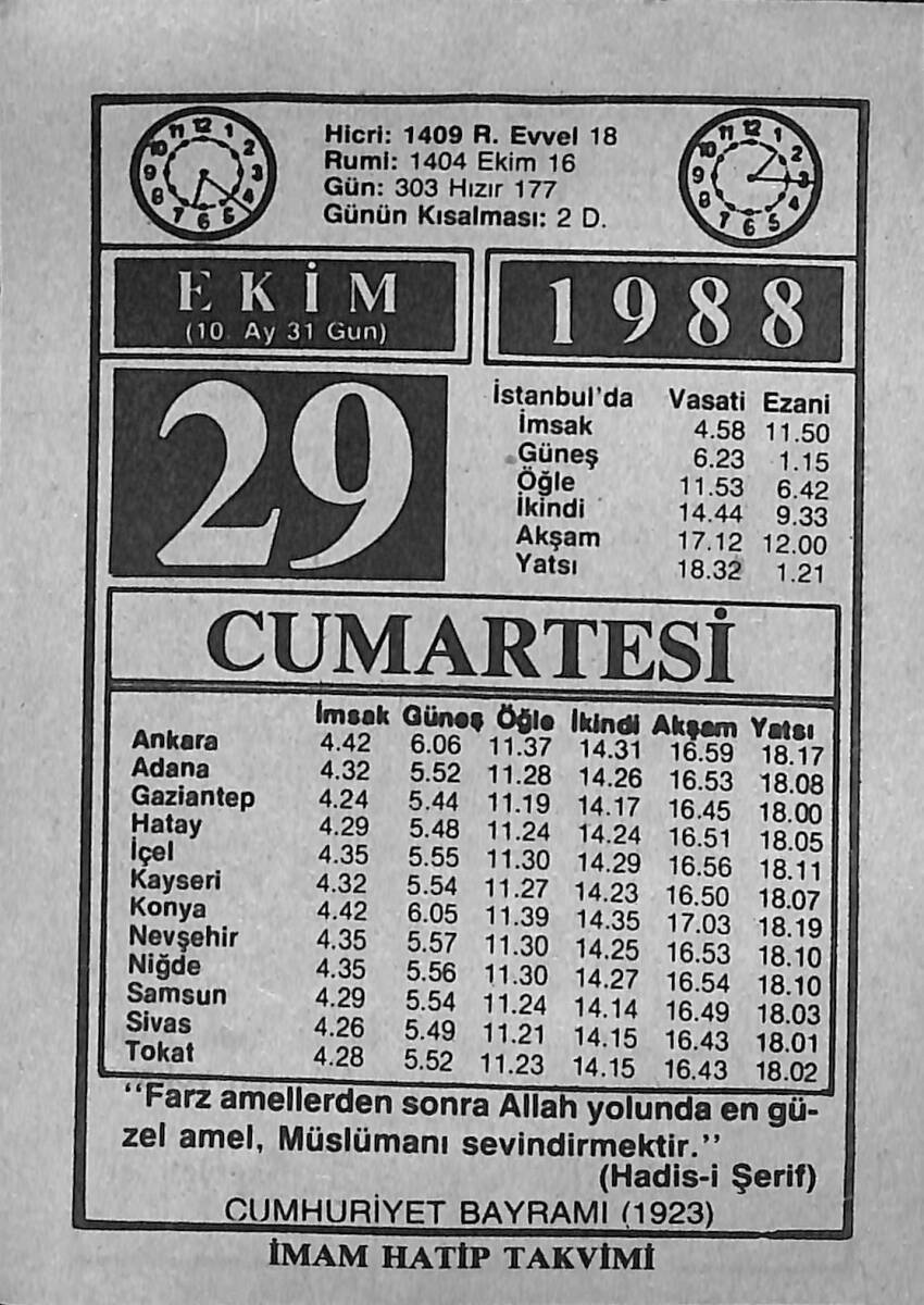 29 Ekim 1988 Takvim Yaprağı - Doğum Günü Hediyesi EFMN14632 - 1