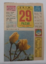 29 Ekim 1989 Takvim Yaprağı - Doğum Günü Hediyesi EFM(N)6655 - Gökçekoleksiyon