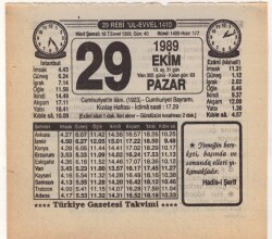 29 Ekim 1989 Takvim Yaprağı EFM(N)3123 - 3