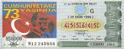 29 Ekim 1996 Piyango Bileti Dörtte Bir Bilet PYB6760 - Gökçekoleksiyon