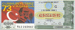 29 Ekim 1996 Piyango Bileti Dörtte Bir Bilet PYB6815 - Gökçekoleksiyon