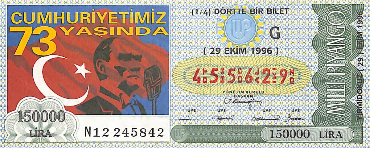 29 Ekim 1996 Piyango Bileti Dörtte Bir Bilet PYB6815 - 1