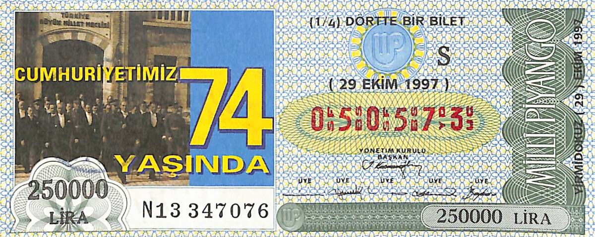 29 Ekim 1997 Piyango Bileti Dörtte Bir Bilet PYB6510 - 1