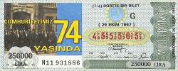 29 Ekim 1997 Piyango Bileti Dörtte Bir Bilet PYB6830 - Gökçekoleksiyon