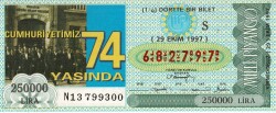 29 Ekim 1997 (S) Cumhuriyet Bayramı (14) Dörtte Bir Bilet PYB5543 - Gökçekoleksiyon