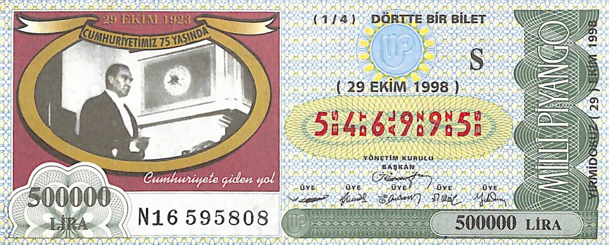 29 Ekim 1998 Piyango Bileti Dörtte Bir Bilet PYB6615 - 1