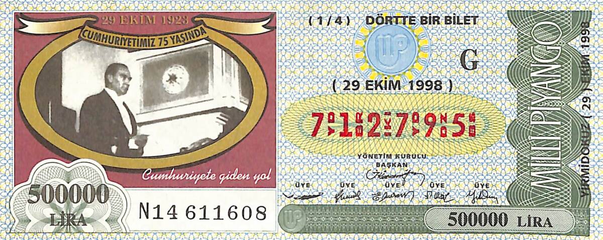 29 Ekim 1998 Piyango Bileti Dörtte Bir Bilet PYB6713 - 1