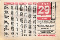 29 Ekim 1999 Takvim Yaprağı - Doğum Günü Hediyesi EFMN14058 - Gökçekoleksiyon