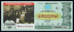 29 Ekim 2001 Çeyrek Bilet PYB2967 - Gökçekoleksiyon