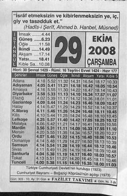 29 Ekim 2008 Takvim Yaprağı - Doğum Günü Hediyesi EFM(N)10671 - 1