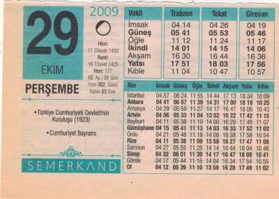 29 Ekim 2009 Takvim Yaprağı EFM(N)3308 - 3