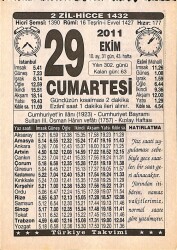 29 Ekim 2011 Takvim Yaprağı - Doğum Günü Hediyesi EFMN15291 - Gökçekoleksiyon