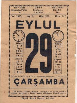 29 Eylül 1965 Takvim Yaprağı EFM(N)3644 - 1