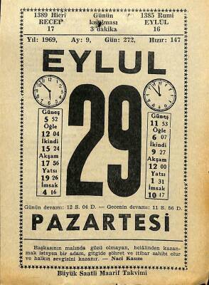 29 Eylül 1969 Takvim Yaprağı - Doğum Günü Hediyesi EFM(N)11136 - 1