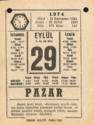 29 Eylül 1974 Takvim Yaprağı - Doğum Günü Hediyesi EFM(N)12383 - Gökçekoleksiyon