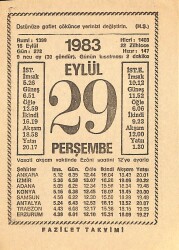 29 Eylül 1983 Takvim Yaprağı - Doğum Günü Hediyesi EFMN15380 - Gökçekoleksiyon
