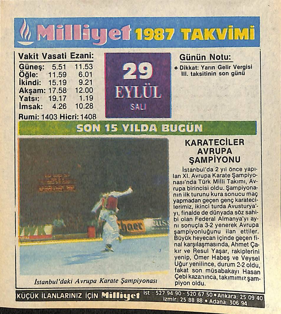 29 Eylül 1987 Takvim Yaprağı - Doğum Günü Hediyesi EFMN14146 - 1