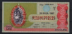 29 Eylül 1987 Yarım Bilet PYB1636 - Gökçekoleksiyon