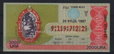 29 Eylül 1987 Yarım Bilet PYB1636 - 1
