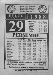 29 Eylül 1988 Takvim Yaprağı - Doğum Günü Hediyesi EFMN14662 - Gökçekoleksiyon