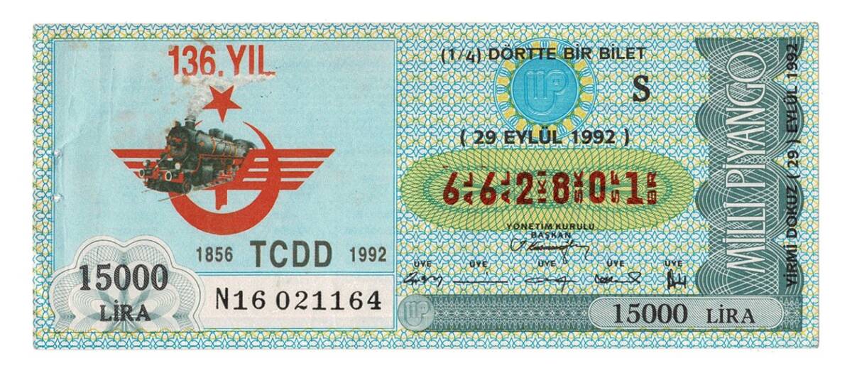 29 Eylül 1992 Çeyrek Bilet PYB4379 - 1