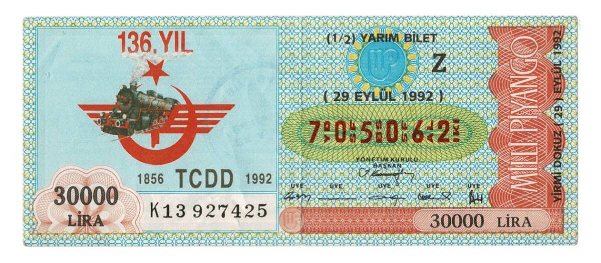 29 Eylül 1992 Yarım Bilet PYB4407 - 1