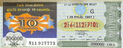 29 Eylül 1997 Piyango Bileti Dörtte Bir Bilet PYB6791 - Gökçekoleksiyon
