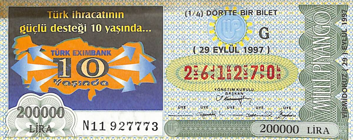29 Eylül 1997 Piyango Bileti Dörtte Bir Bilet PYB6791 - 1