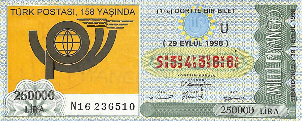 29 Eylül 1998 Piyango Bileti Dörtte Bir Bilet PYB6672 - 1