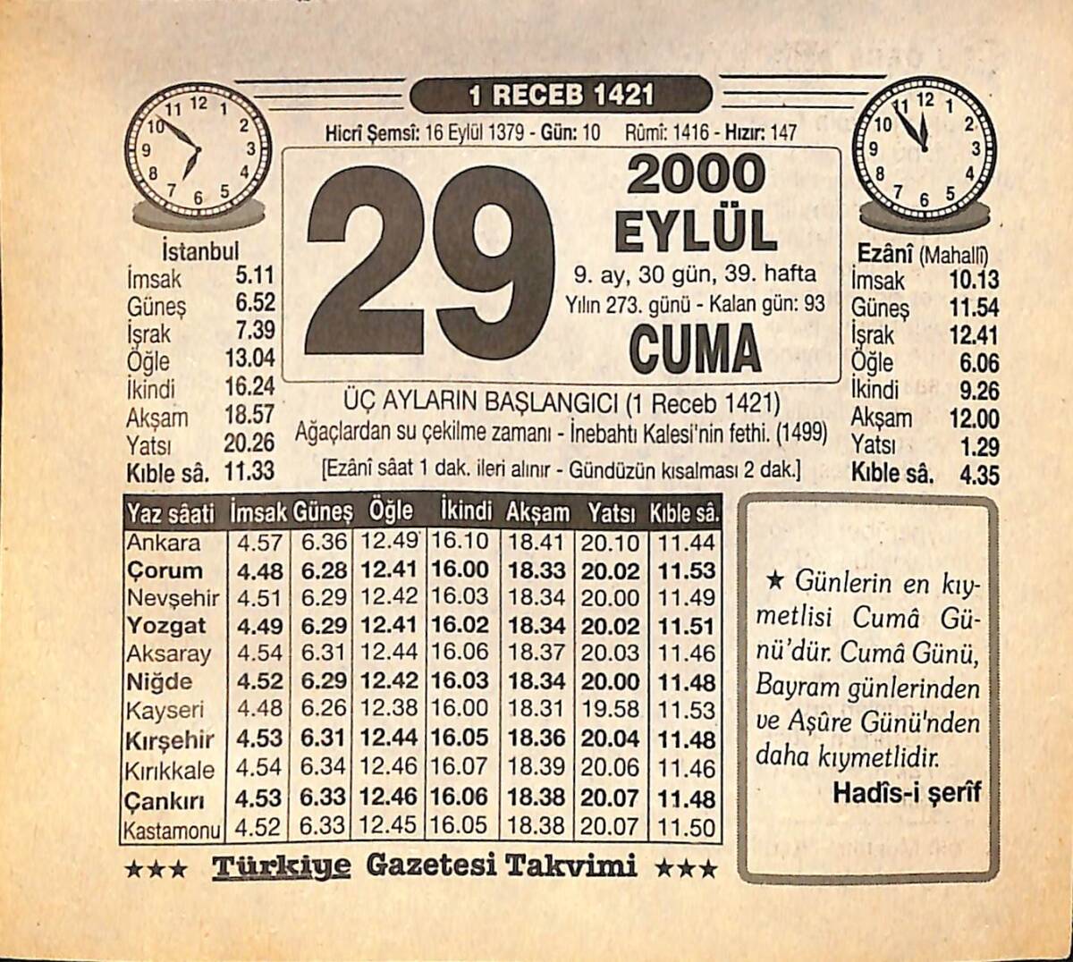 29 Eylül 2000 Takvim Yaprağı - Doğum Günü Hediyesi EFMN14231 - 1