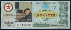29 Eylül 2001 Çeyrek Bilet PYB1876 - Gökçekoleksiyon